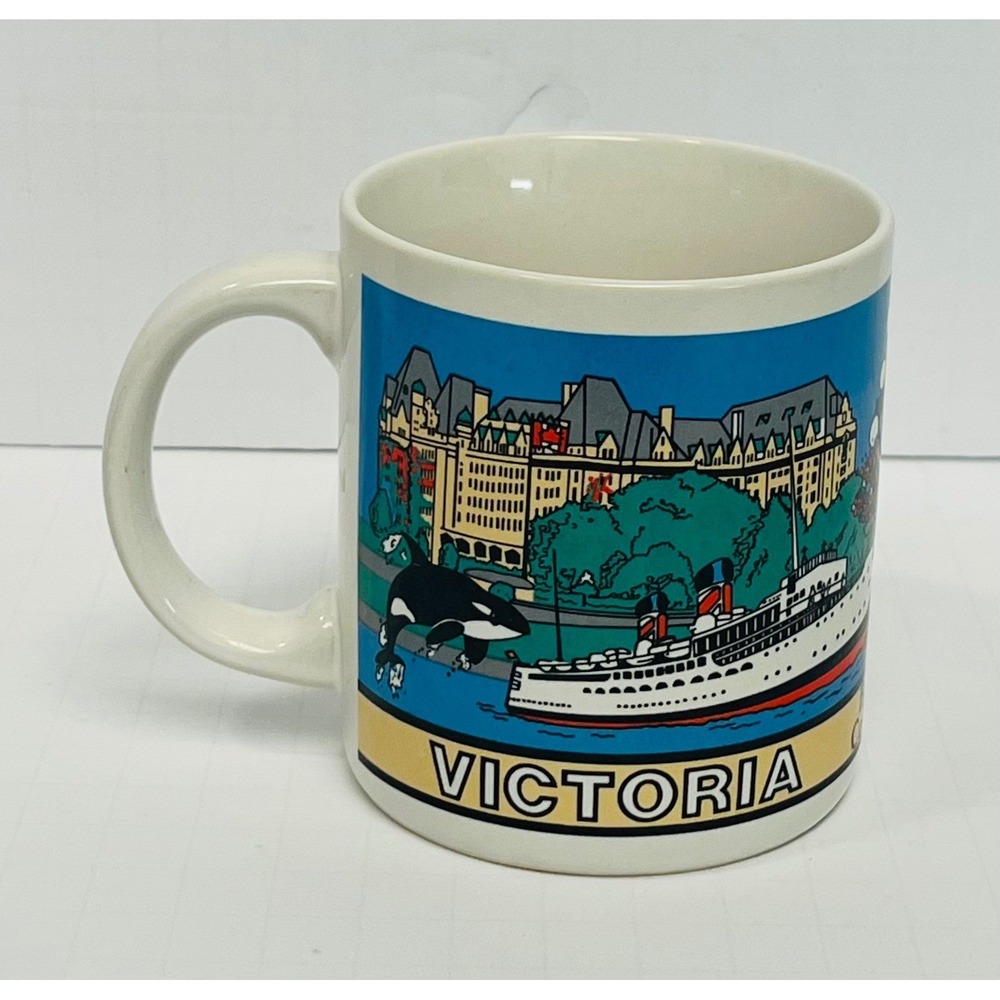 Vintage Capilano Victoria BC Canada White Multicolor Landmarks 11oz Souvenir Mug